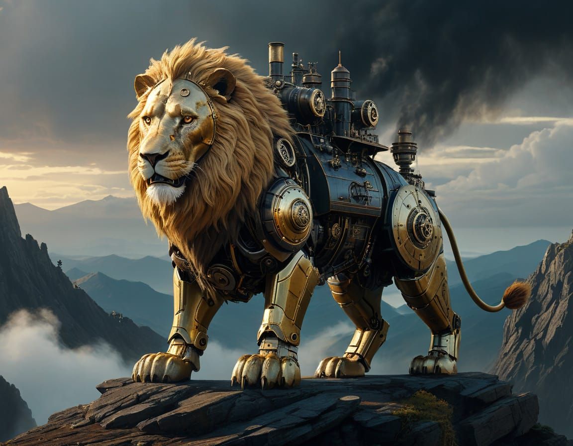 Steampunk Lion King on Clockwork Mountain
