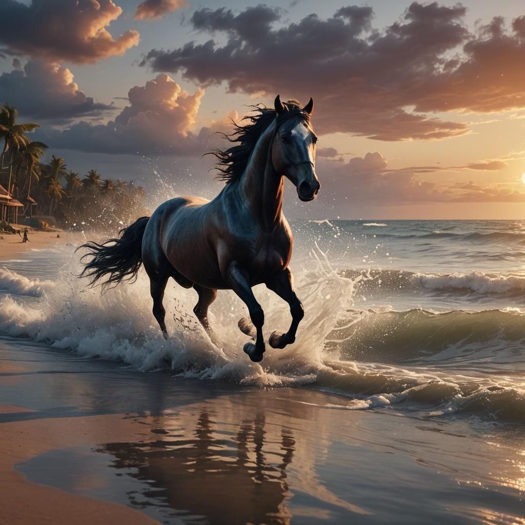 Horse at Sunset: Detailed Matte Painting