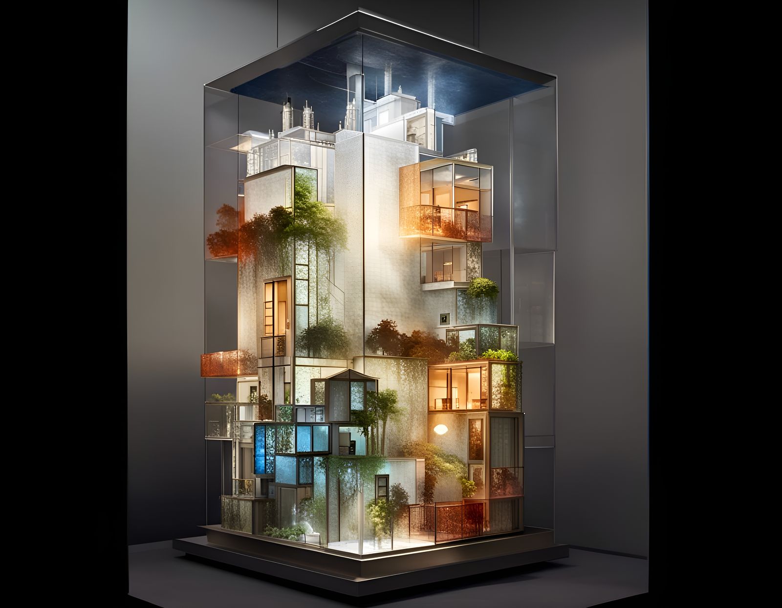 Futuristic Glass City in Mondrian Style