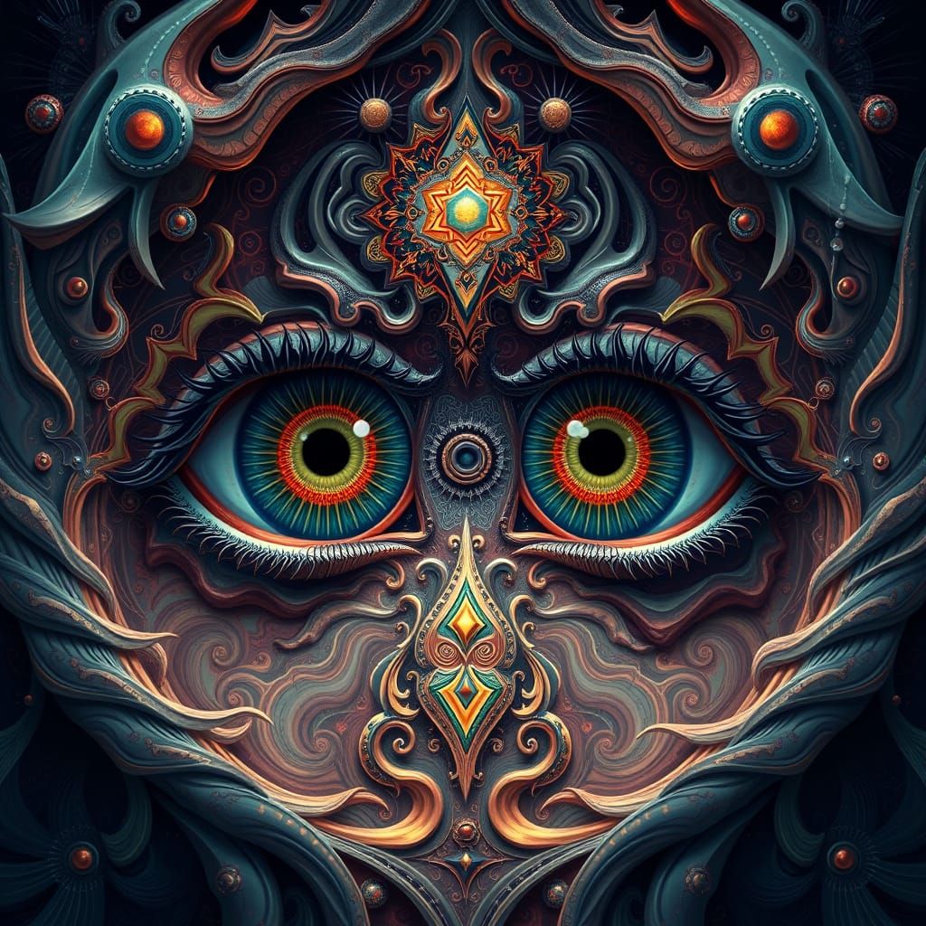 Intricate Eyes Optical Illusion in Matte Painting Style