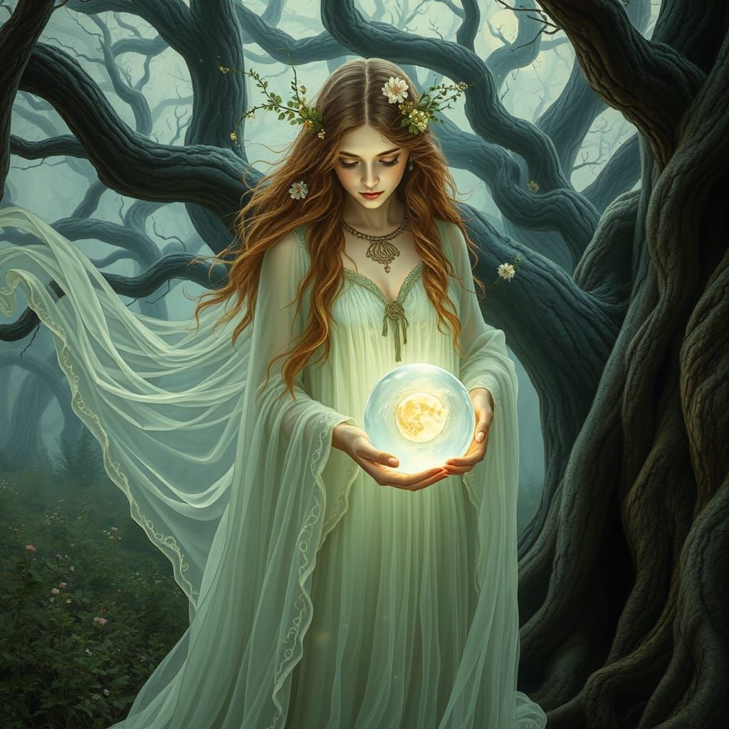 Mystical Celtic Druidess in Art Nouveau Style