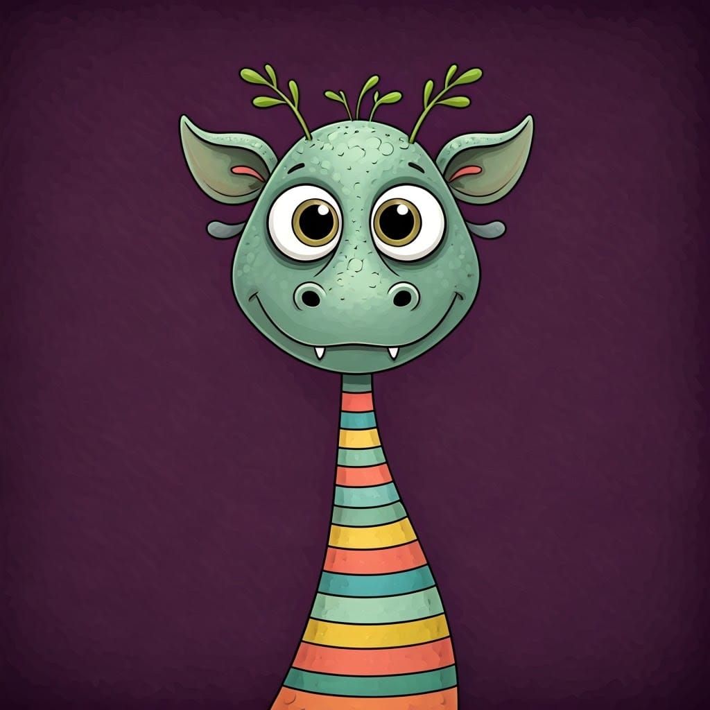 Whimsical Dragon with Sprouts on Purple Background