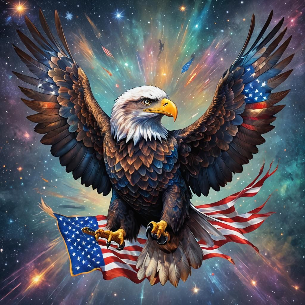 Bald Eagle Astral Illustration in Mixed Media