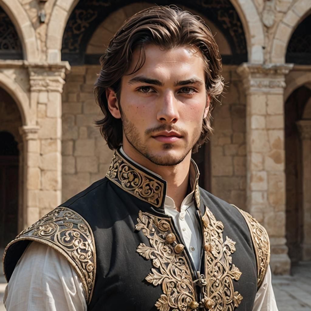 Handsome Young Mercenary in Turkish Palace, Detailed Portrai...