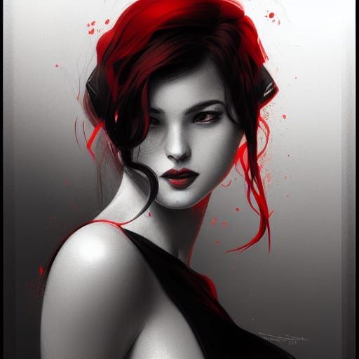 Monochrome Portrait with Red Accents