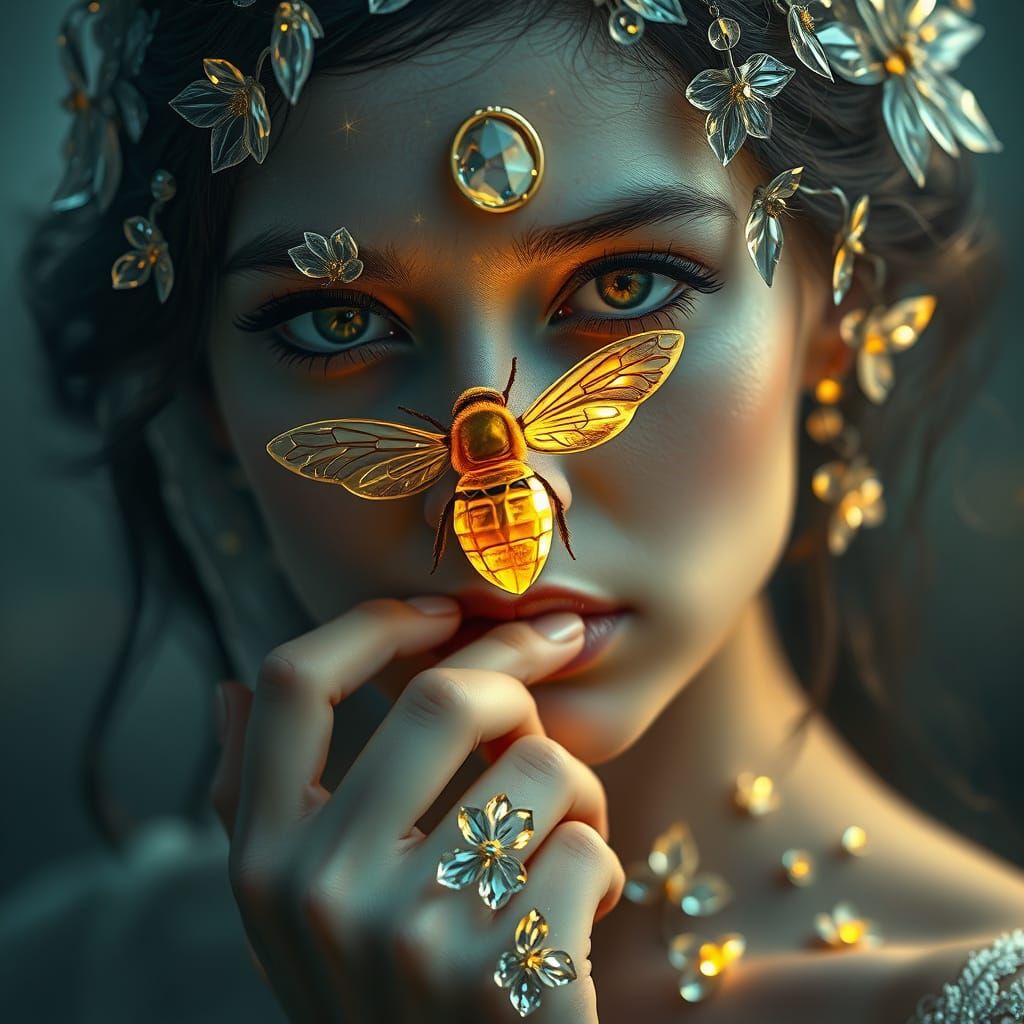 Ethereal Horror Portrait with Glass Accents in Hyperrealisti...