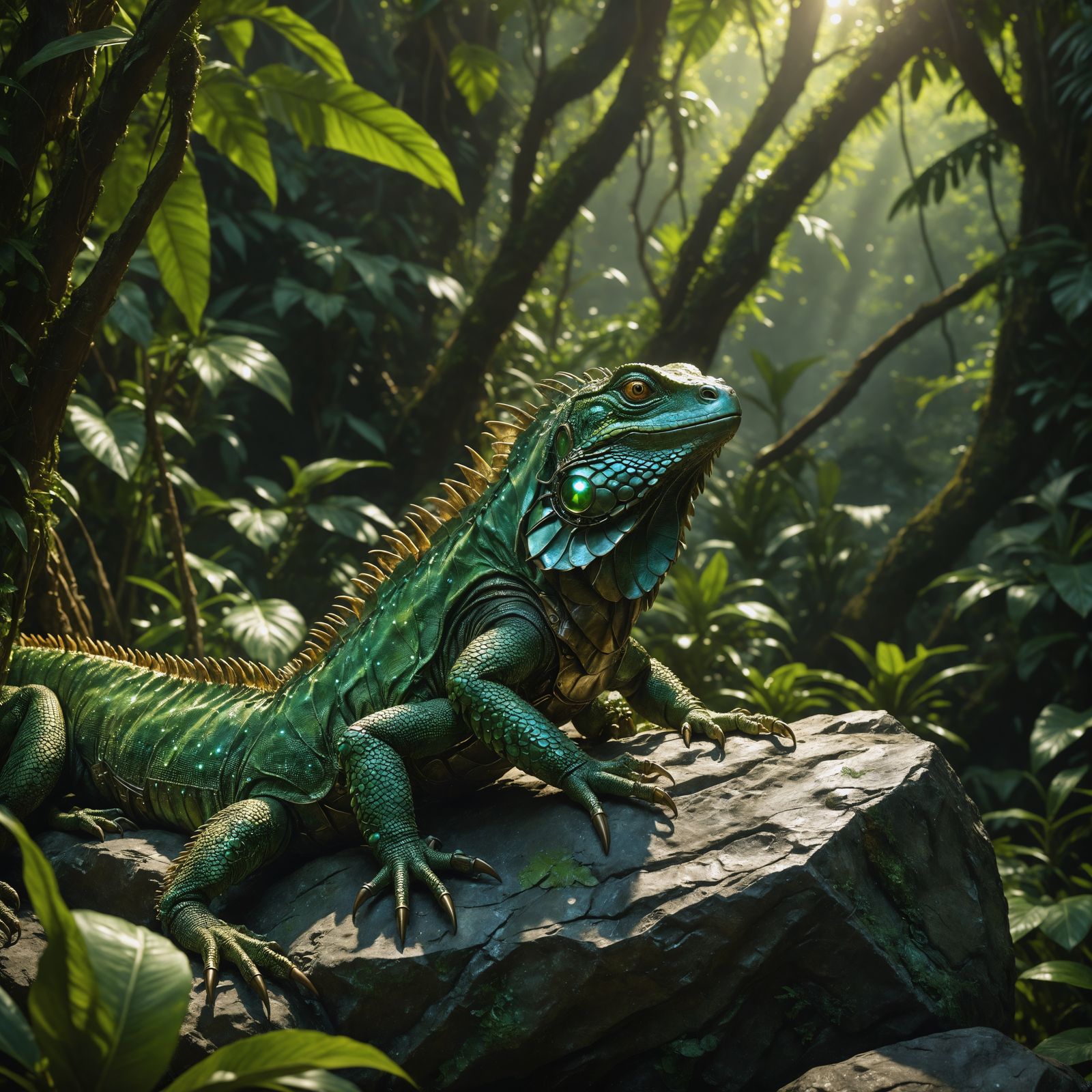 Steampunk Iguana in Prehistoric Jungle Concept Art