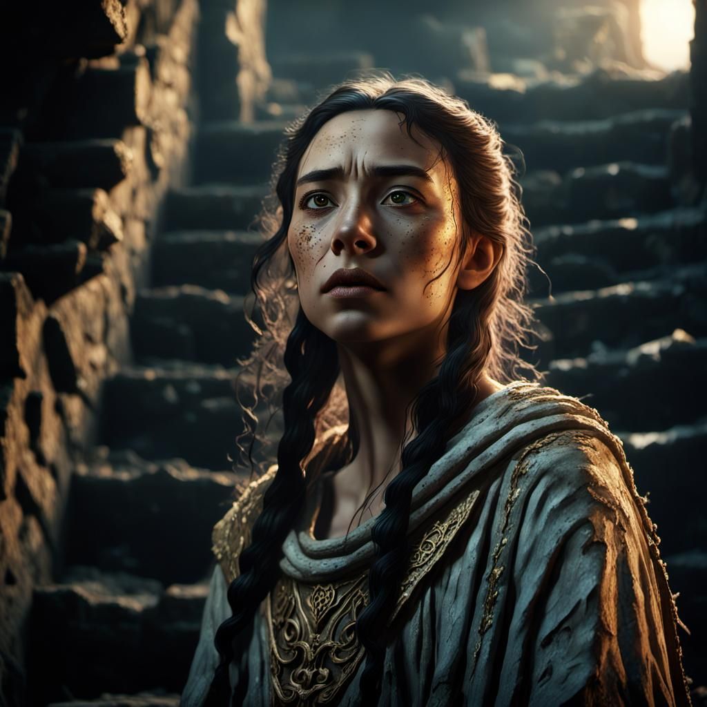 Elven Woman in Ancient Tower, Hyper-Realistic Portrait