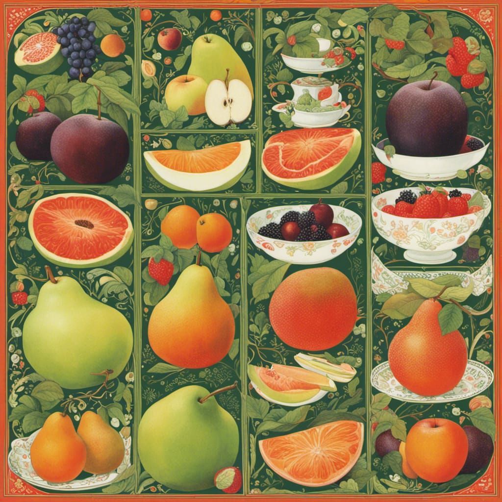 Opulent Fruit Bowl Illustration in Art Nouveau Style