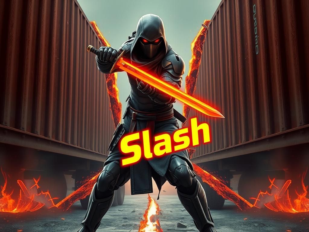 Cyberninja Slices Truck with Glowing Sword