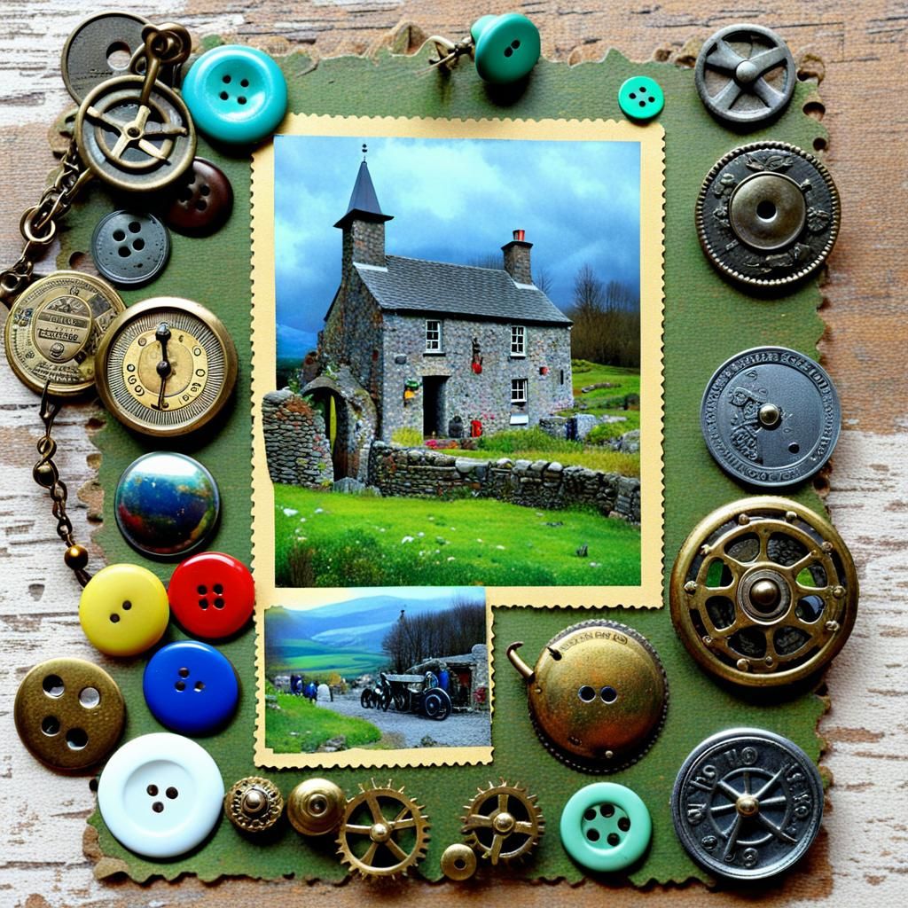 Steampunk Scrapbook Collage of Irish Village