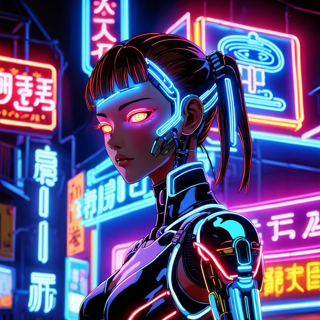 Neon Cyborg in Genshin Impact Anime Style