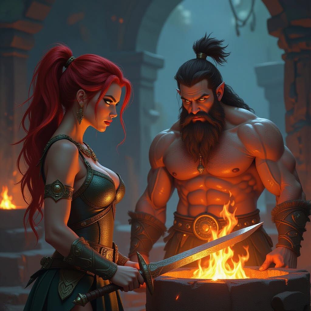 Olympian Goddess Adara Seeks Divine Weapon from Hephaestus