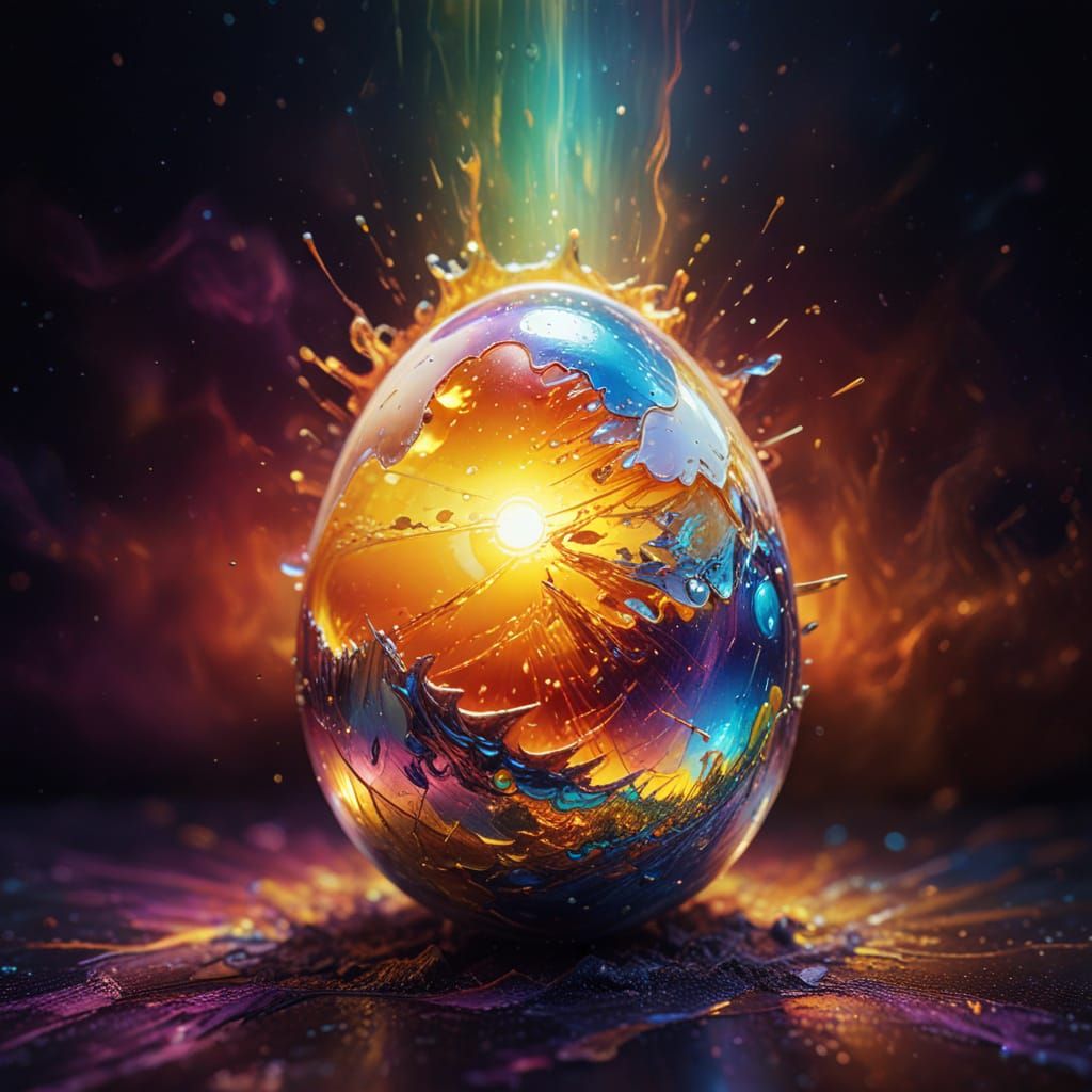Surreal Angry Egg with Refracted Light Spectrum