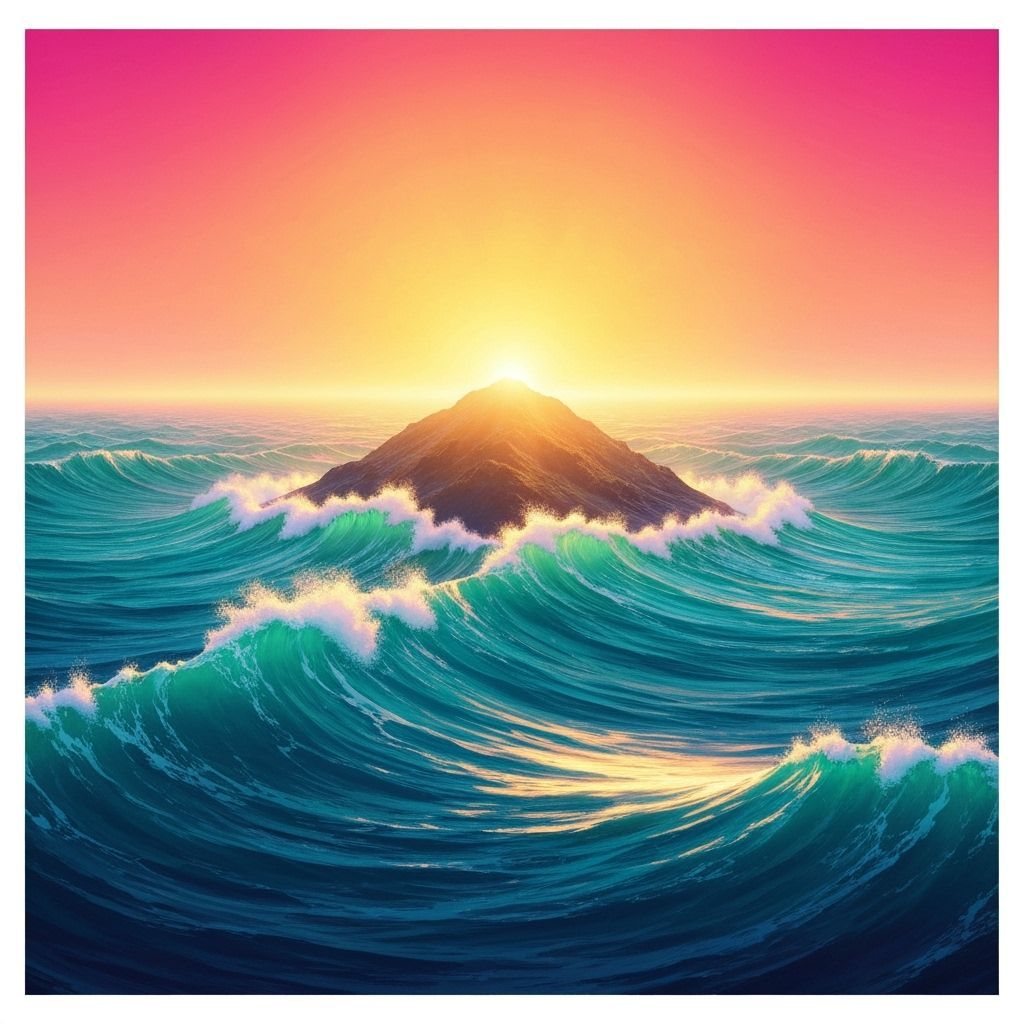 Golden Island Amidst Stormy Seas: Pop Art