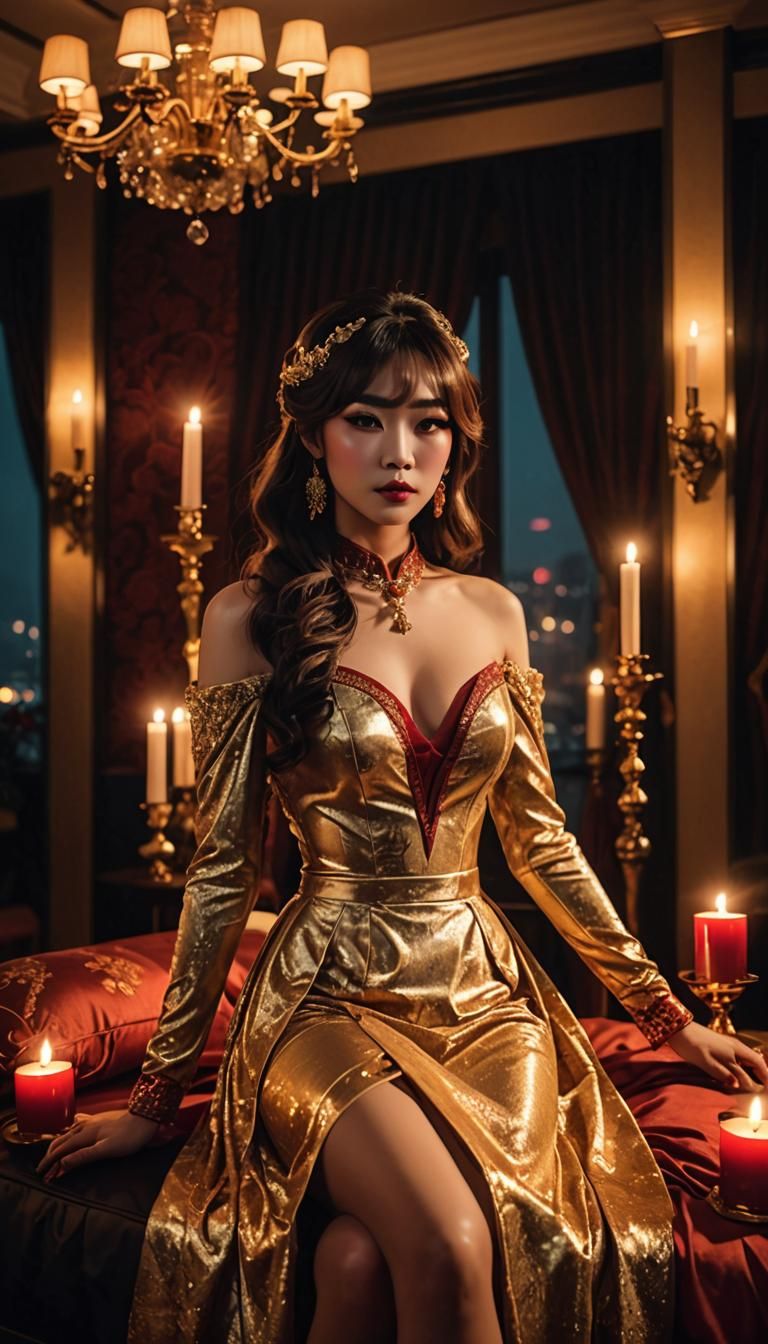 Seductive Pose in Luxurious Bedroom Portrait