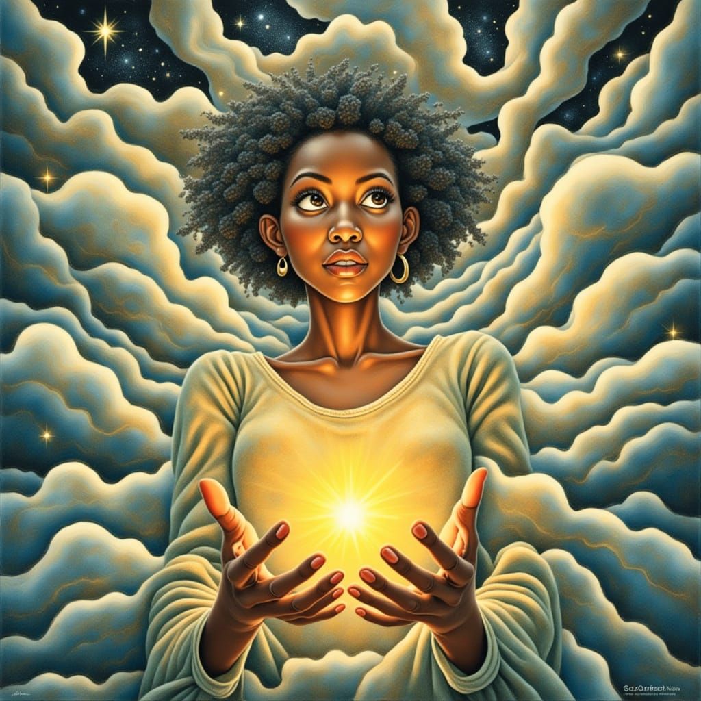 Dreamer Surrounded by Floating Islands in Vibrant Colors