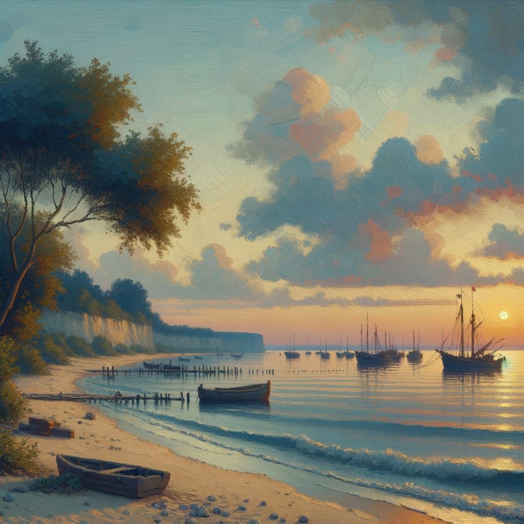 Serene August Seascape Before Sunset in Gouache