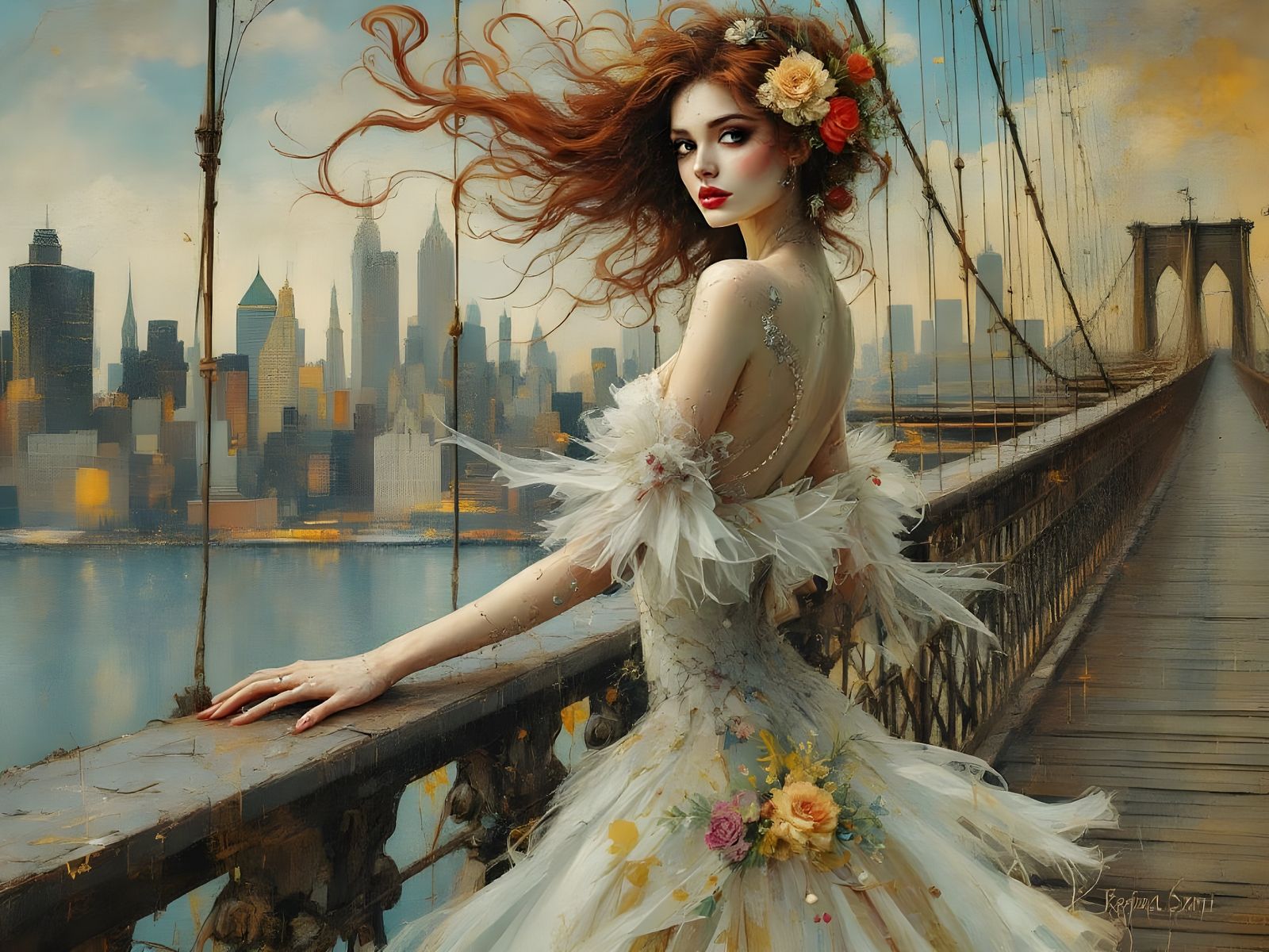 Surreal Brooklyn Bridge Elegance in Abstract Style