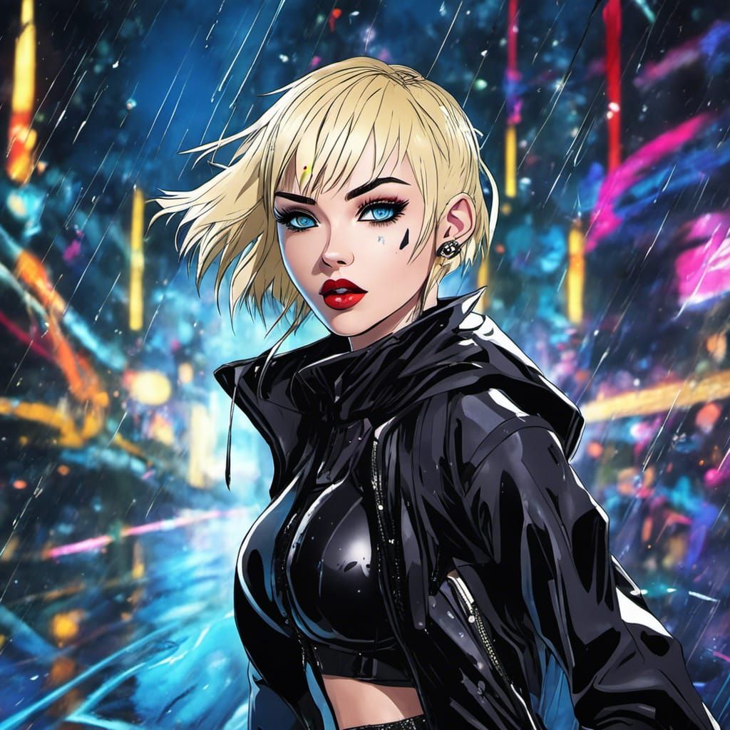 Raver Goth Anime Woman in the Rain