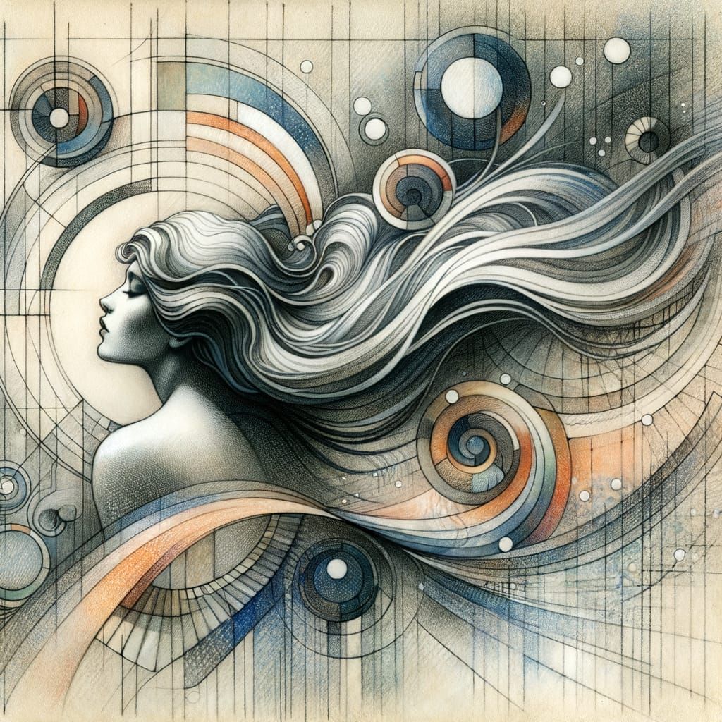 Ethereal Woman in Surreal Abstract Landscape, Viennese Seces...