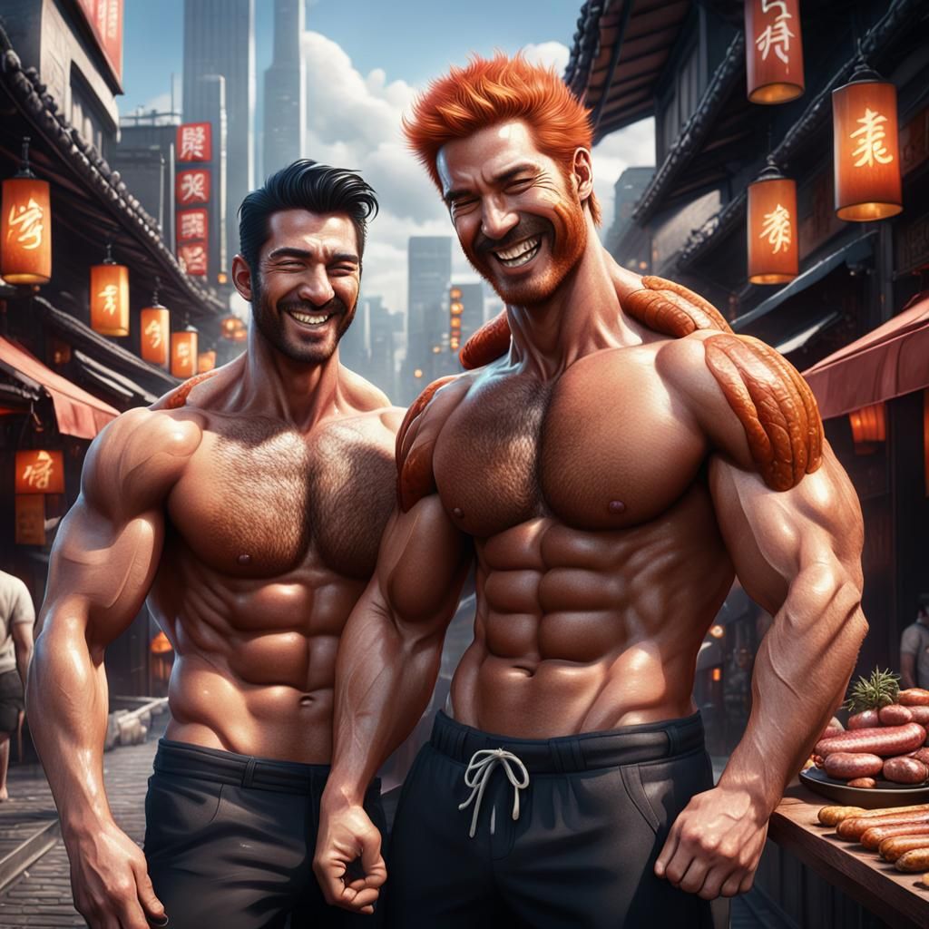 Gay Lovers Enjoying Sausages in Japanese City