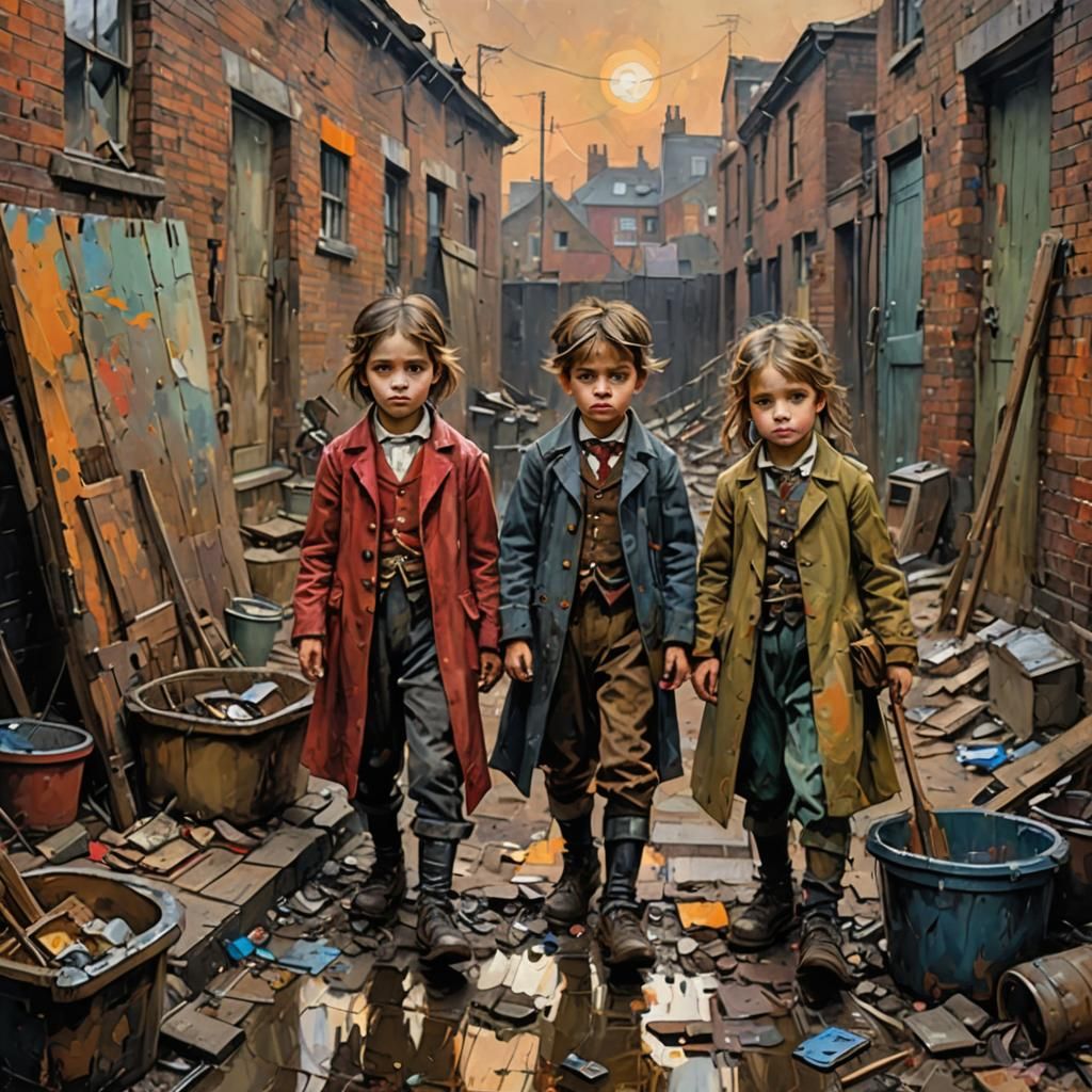 Victorian Slum Children: Abstract Palette Knife Art