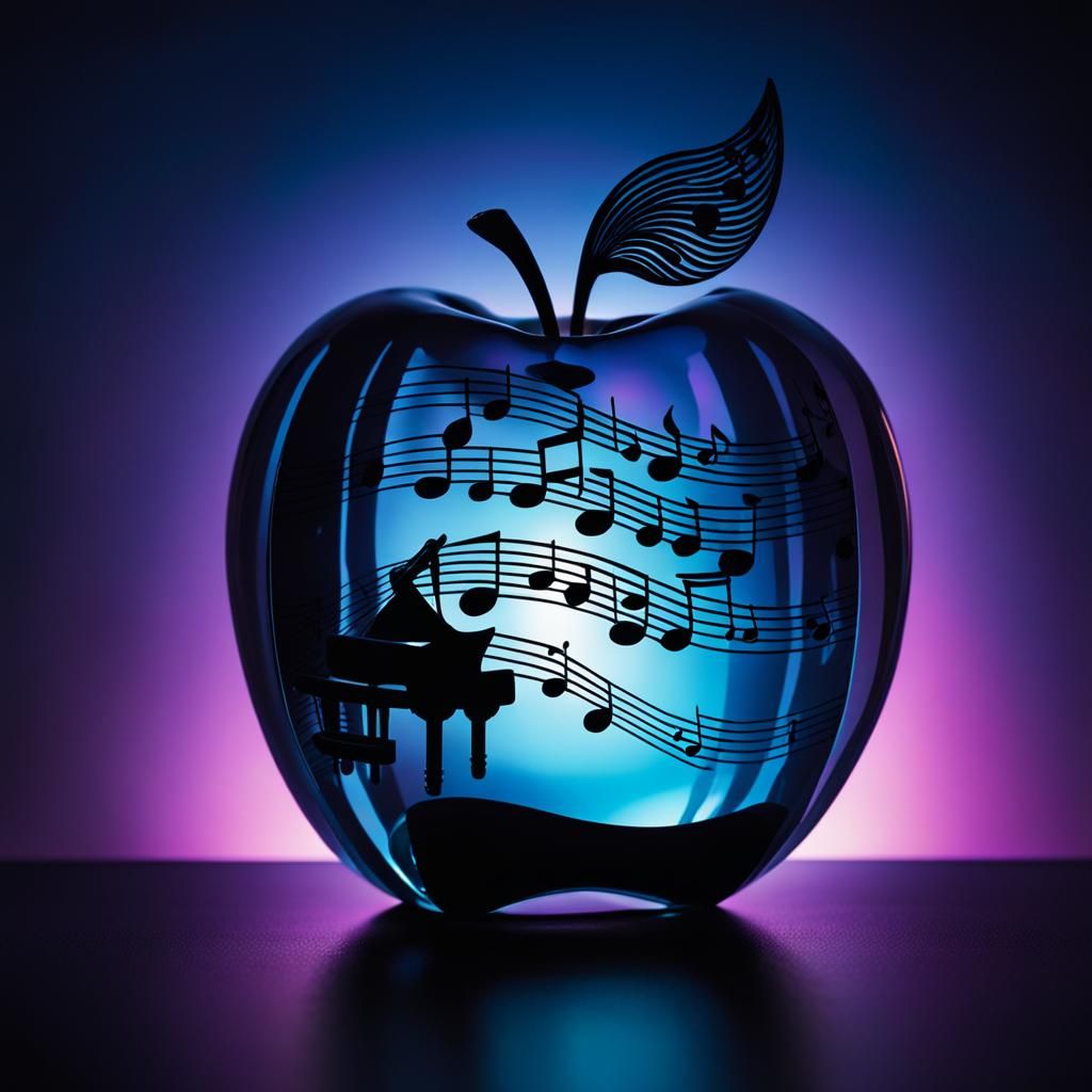 Luminous Crystal Apple with Musical Instruments