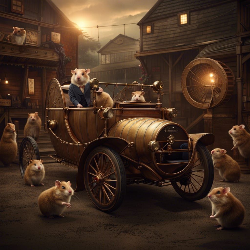 Giant Hamsters Powering a Car: Digital Matte Painting