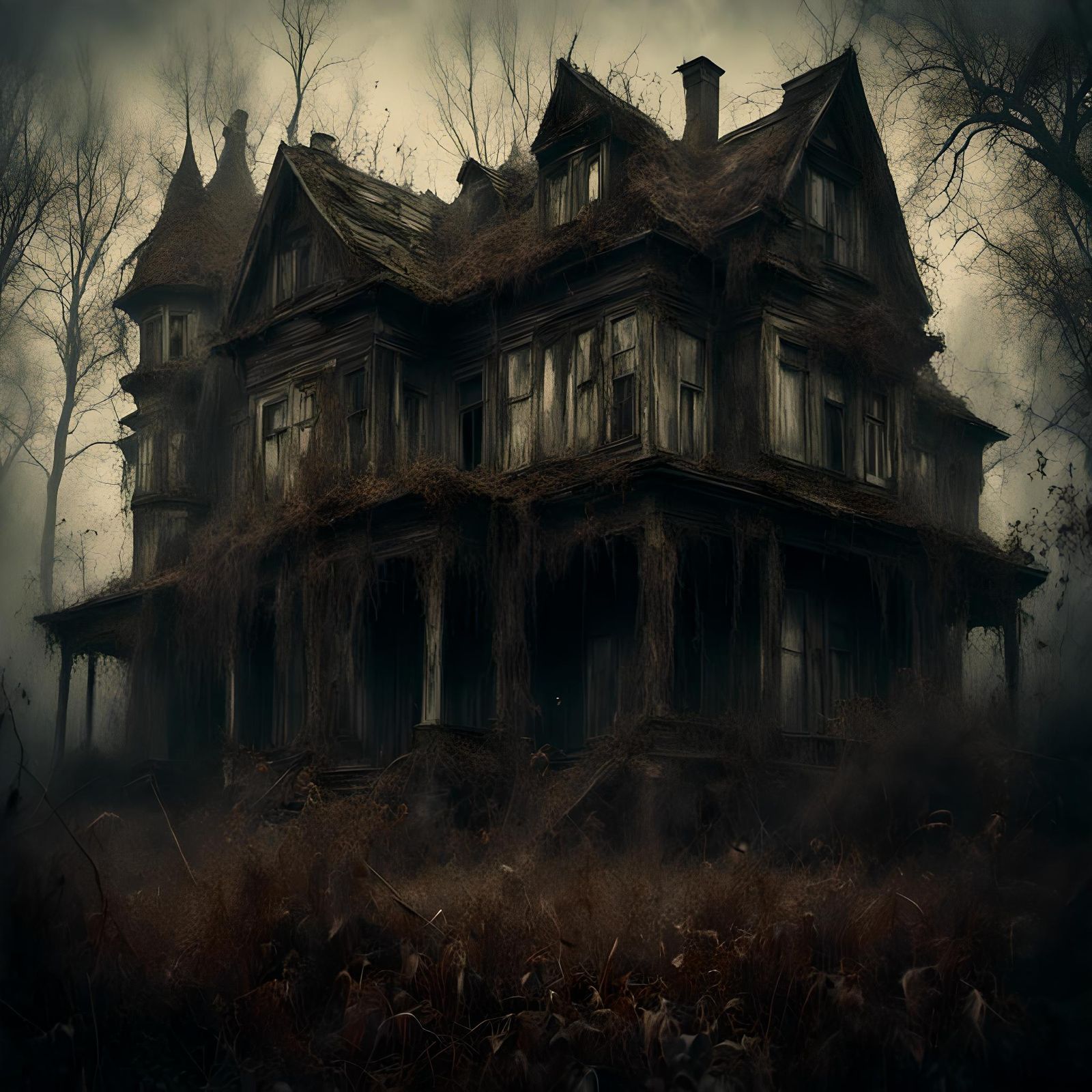 Eerie Mansion with Macabre Aura in Horror Style