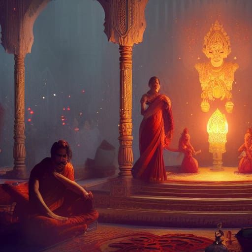 Hyperdetailed Diwali Art in Purple and Yellow