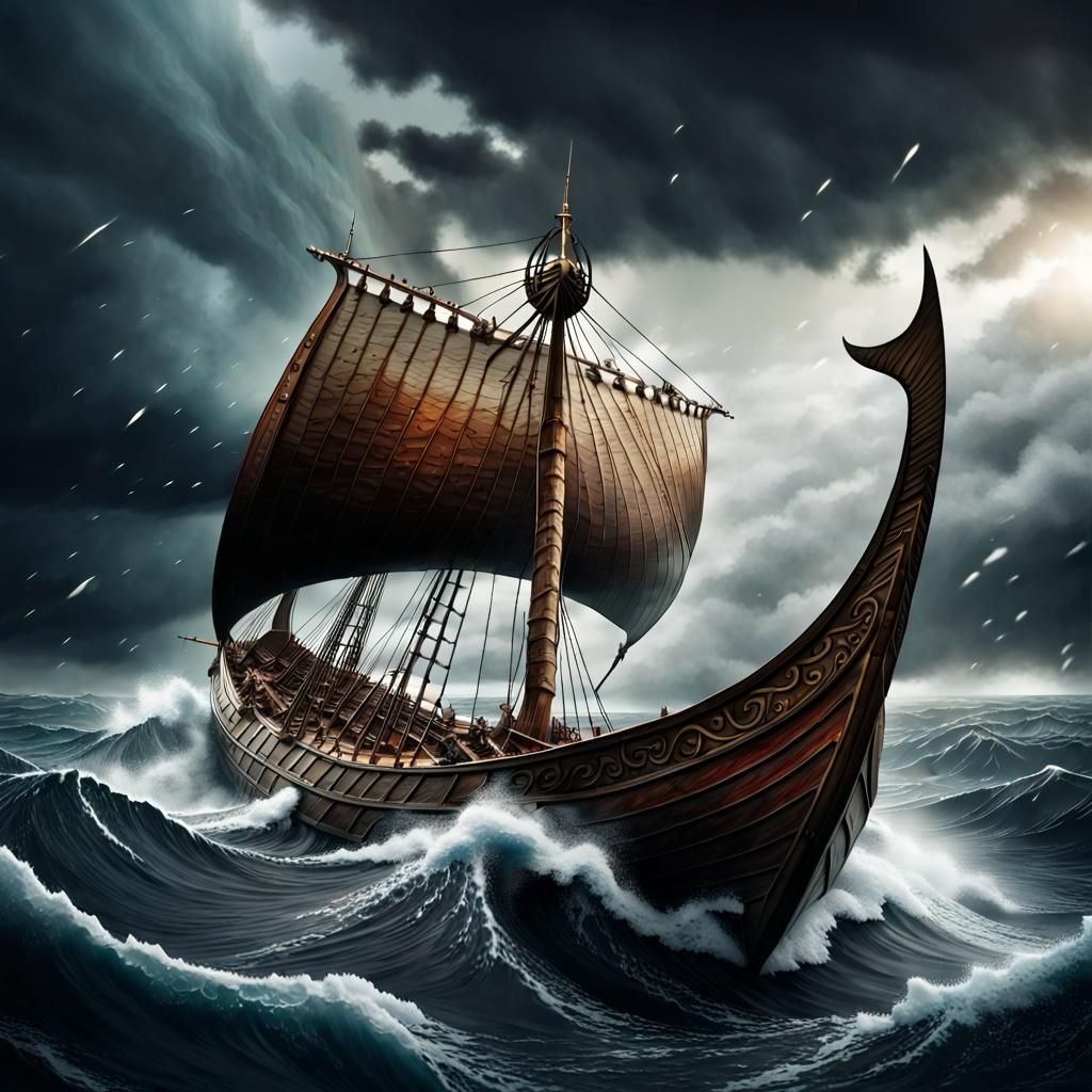 Viking Longship Whale Strike in Renaissance Style