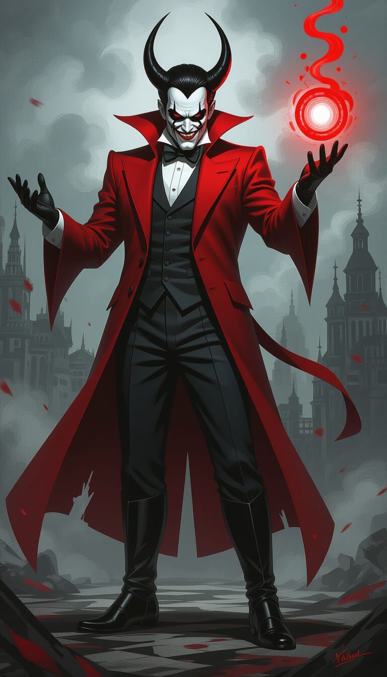 Oswald Cobblepot as a Red Lantern in Dark Surrealist Style