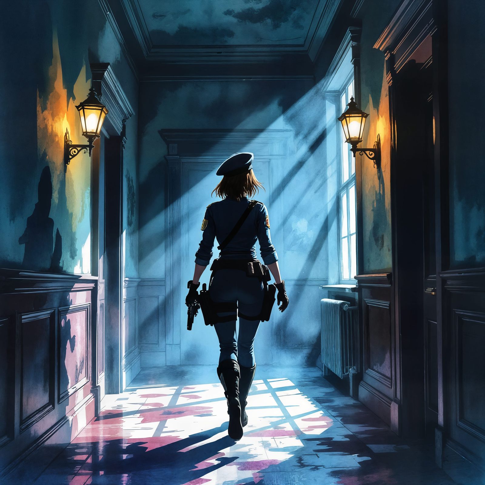 Jill Valentine in Resident Evil Mansion: Watercolor Illustra...