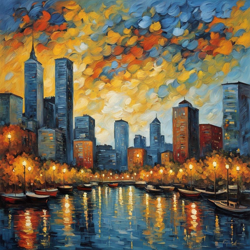 Vibrant Denver Cityscape in Impasto Oil Painting