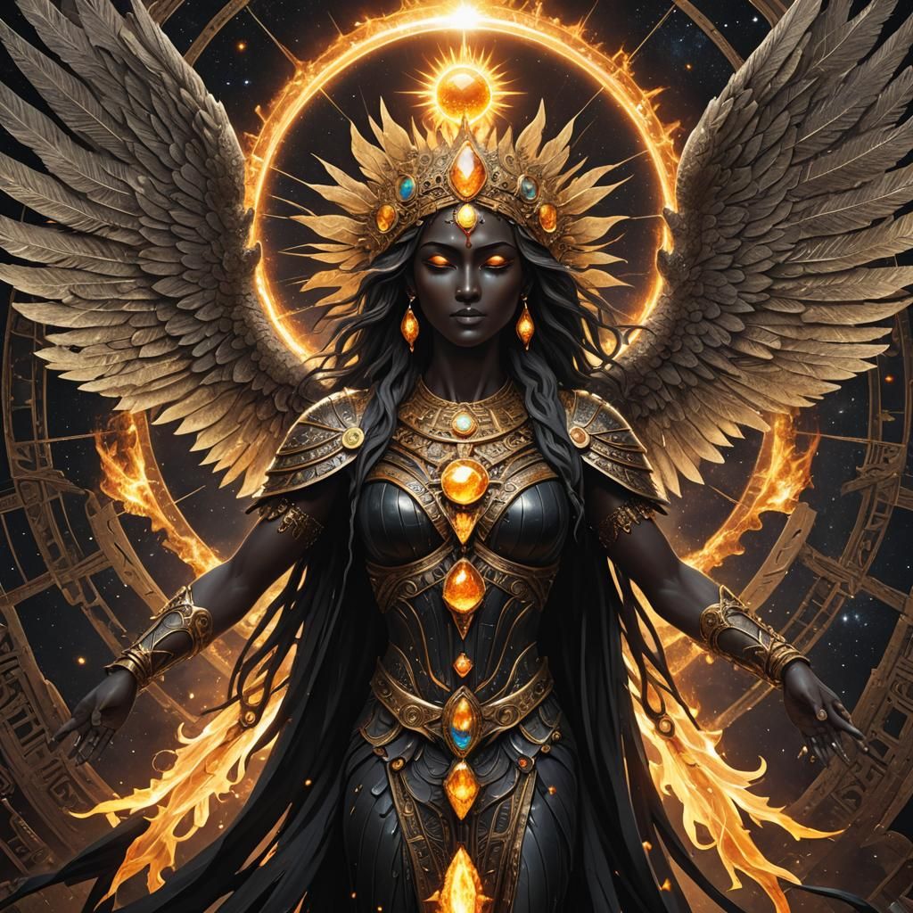 Goddess of Cosmic Balance with Crystal Wings