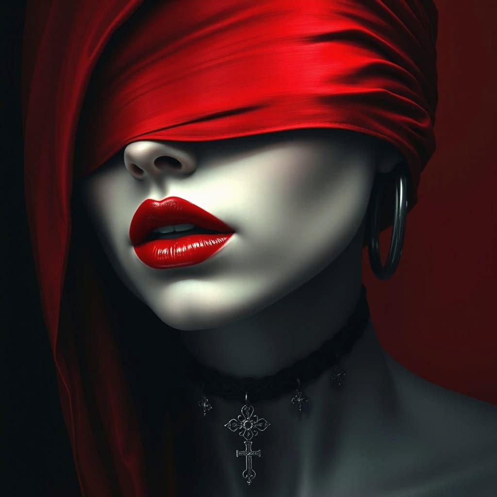 Mysterious Woman in Red Blindfold