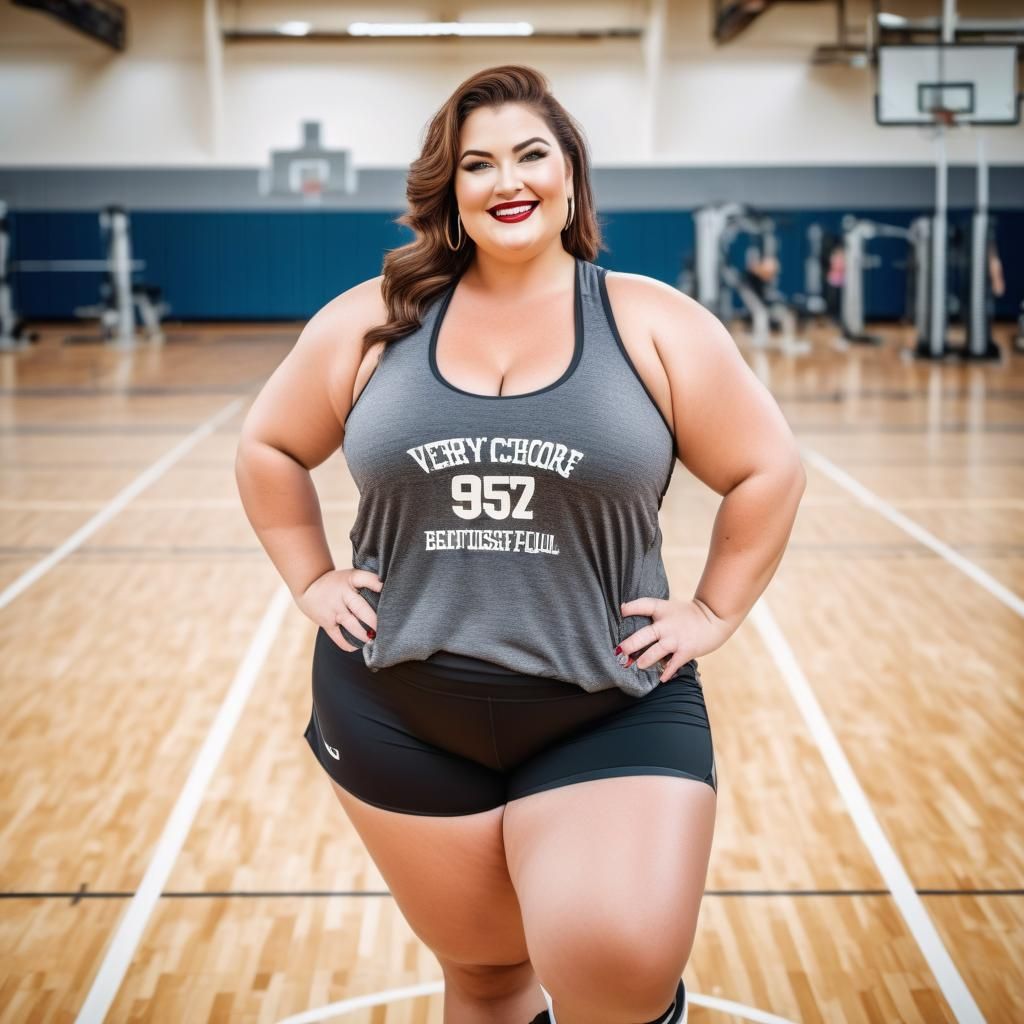 Curvy Woman Smiles in High School Gymnasium