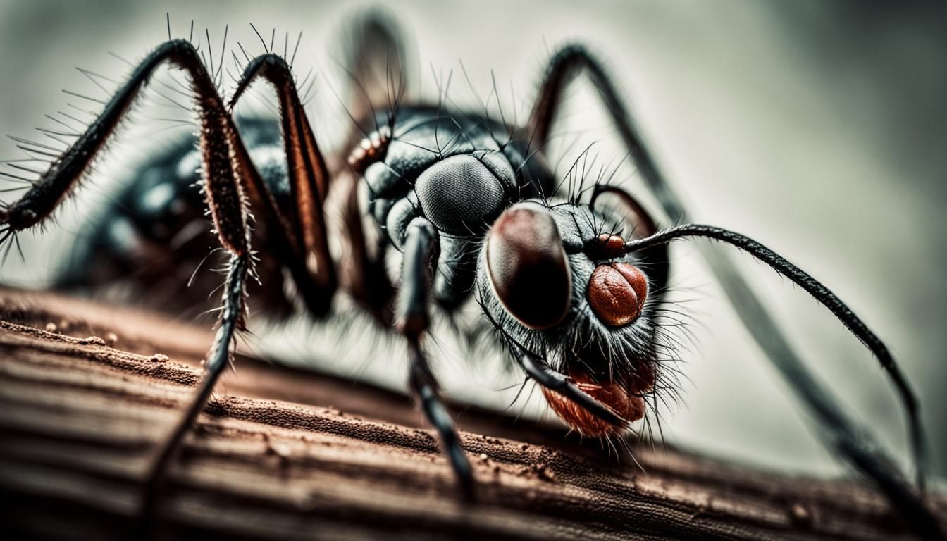 Detailed Macro Photo of Mosquito Climbing to Nose
