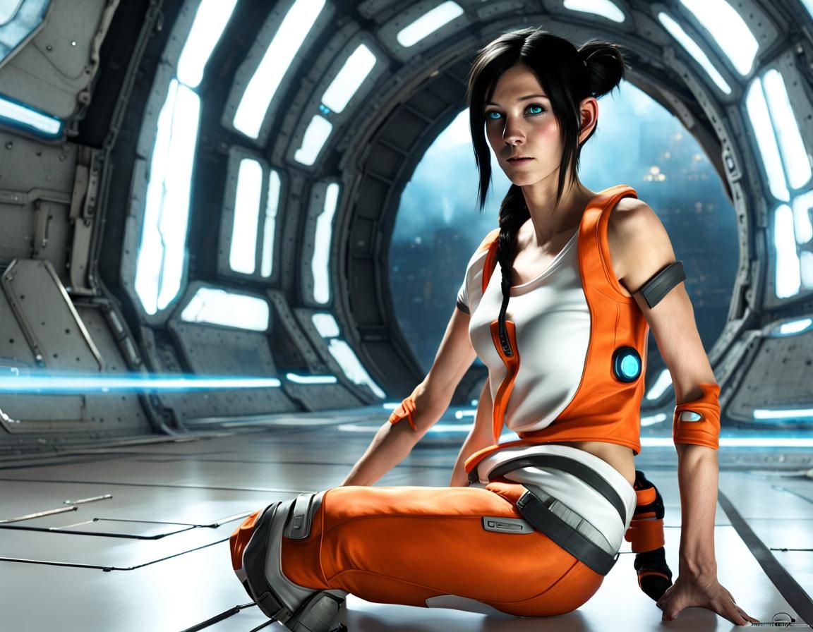 Chell from Portal Travels Through a Portal