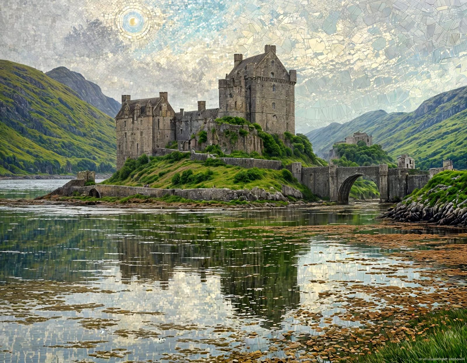 Eilean Donan Castle at Low Tide in Monet Style