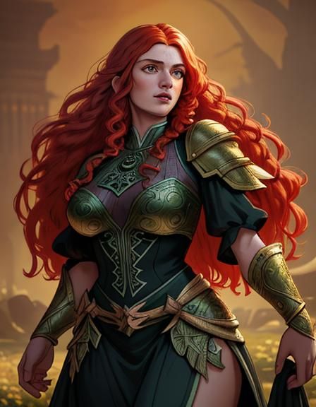 Ethereal Plus-Size Elf with Red Hair: Fantasy Art