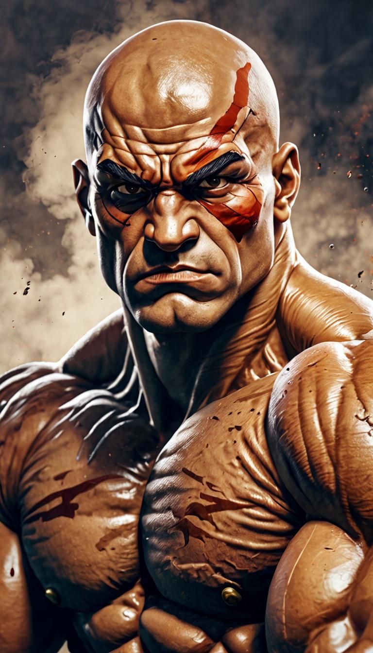 Portrait in 16 bits of Sagat character of fighting videogame street fighter