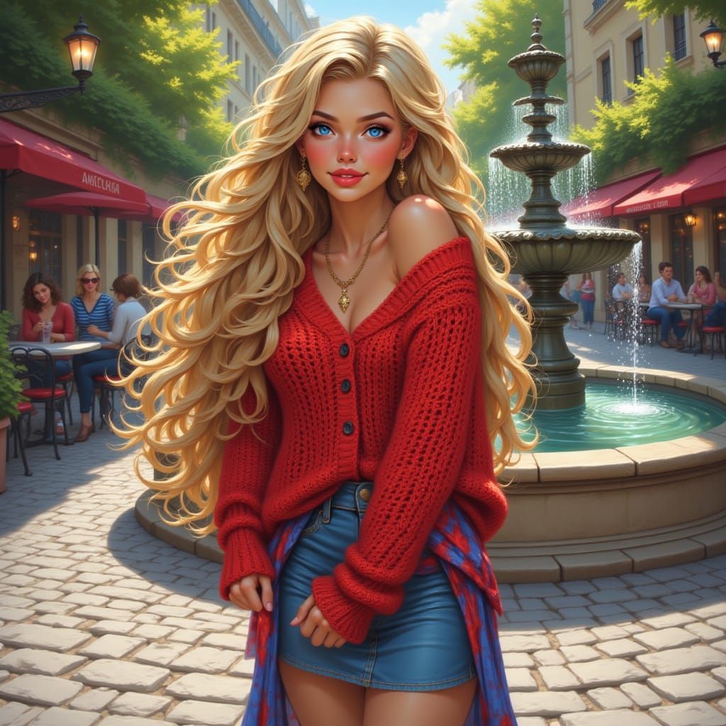 Woman in Paris Streets, Realistic Oil Painting Style