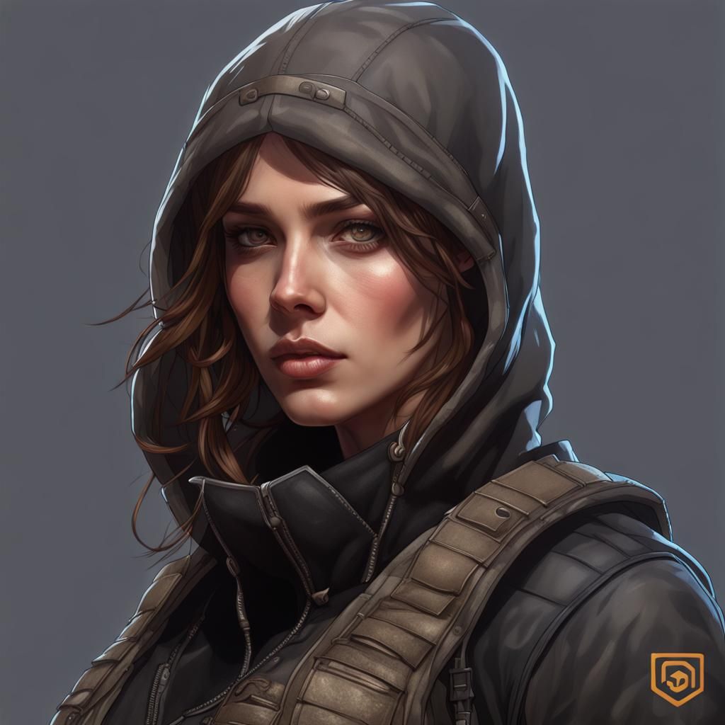 Woman with Skull Balaclava: Hyperdetailed Portrait
