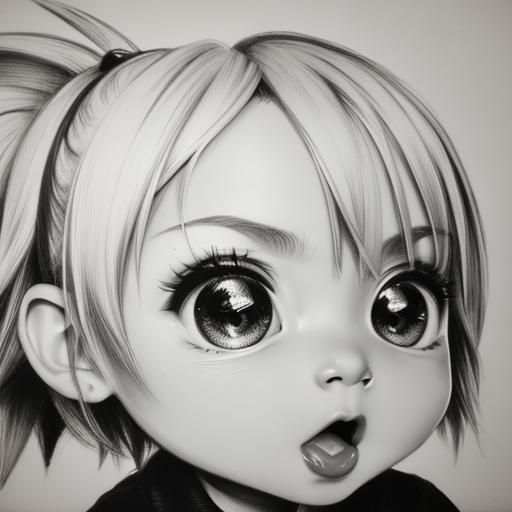 Chibi Baby's Disgust: Humorous Charcoal Banana Close-Up