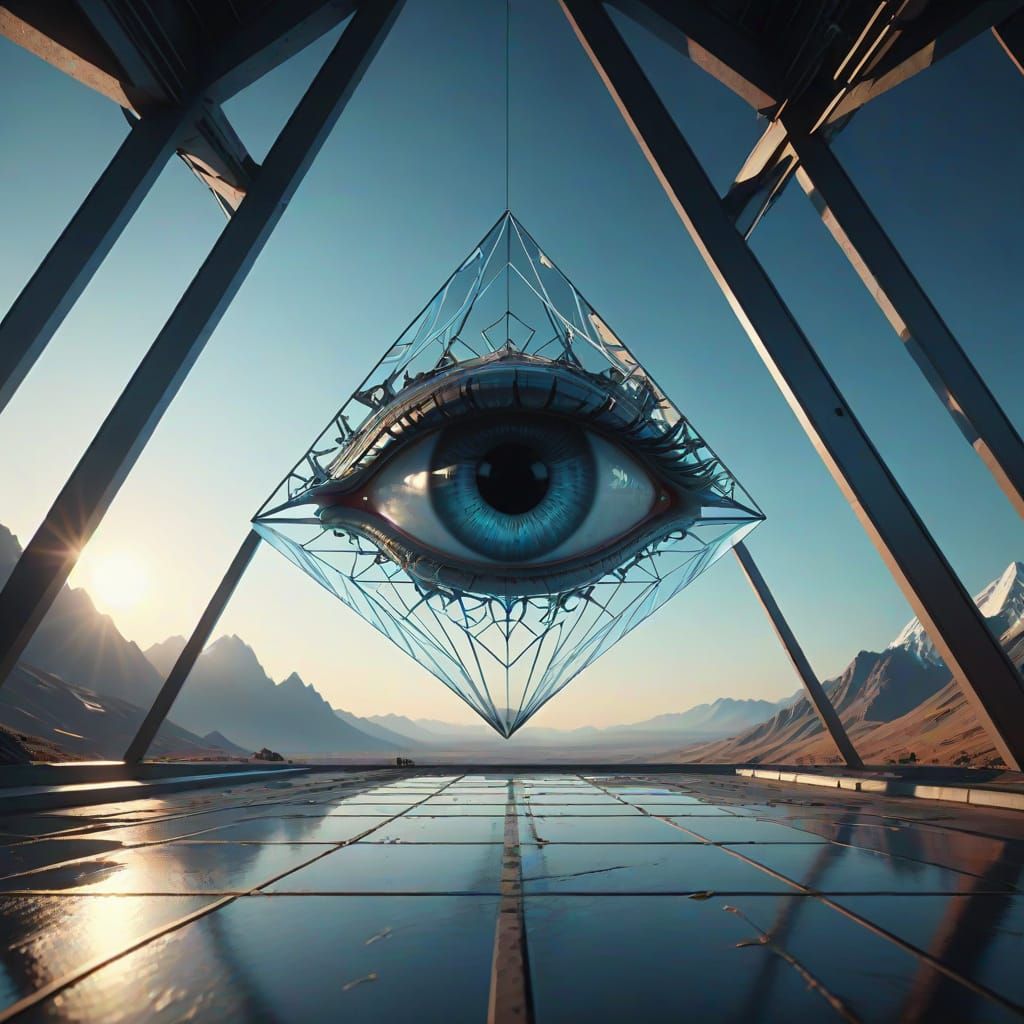 Surreal Futuristic Eye Structure in Neon Light