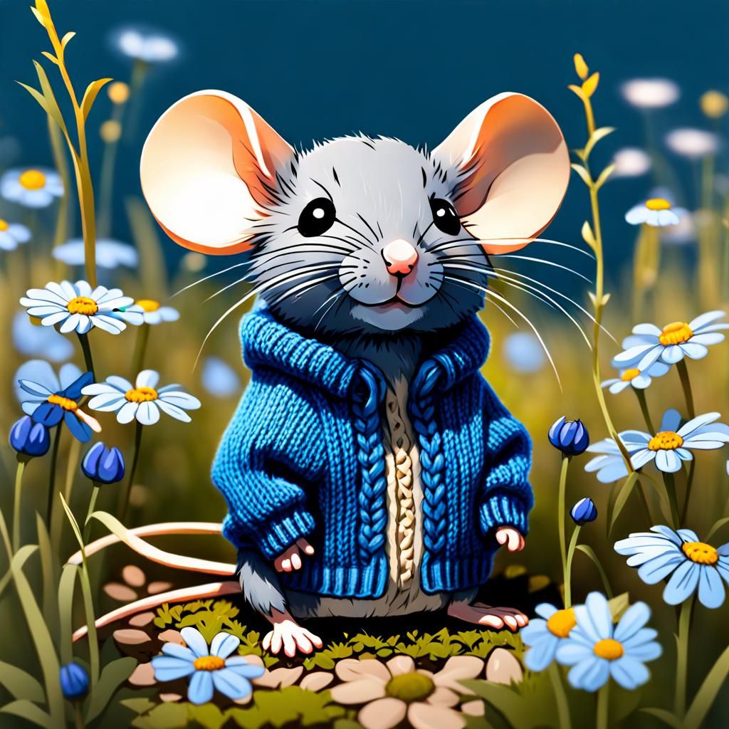 Chibi Mouse in Wildflower Field