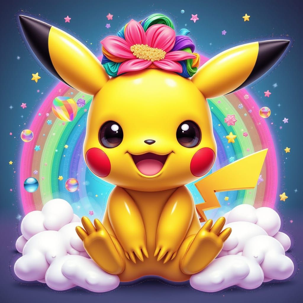 Glitchcore Rainbow Pikachu Portrait