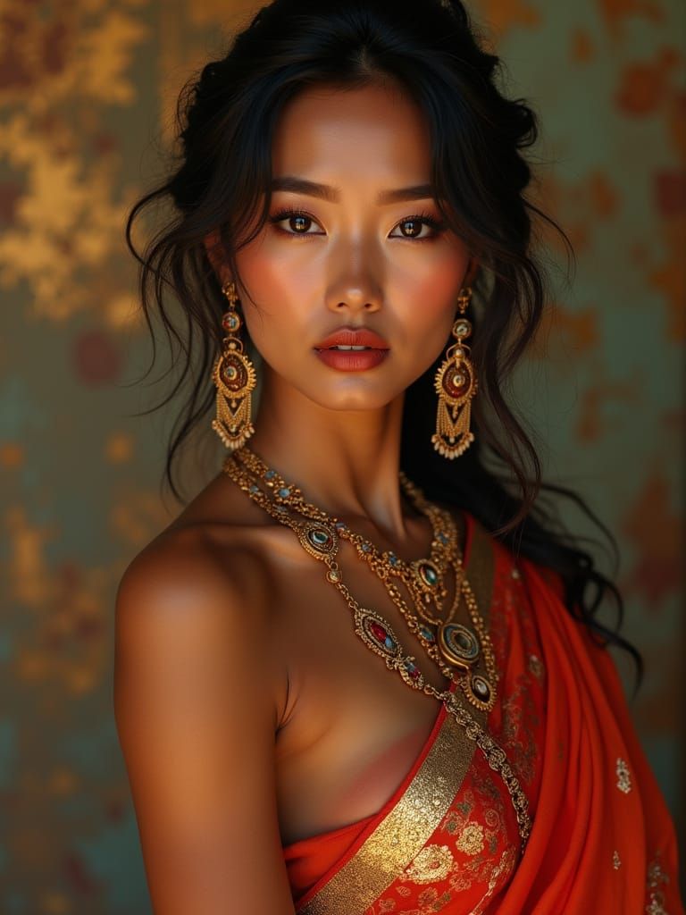 Elegant Asian Woman Portrait with Cultural Jewelry